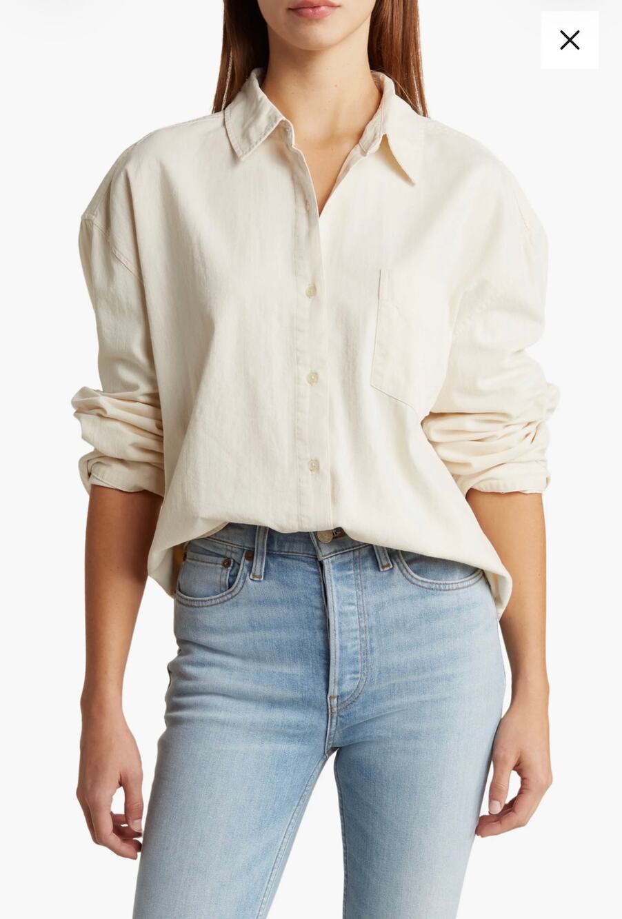 WeWoreWhat Ivory Oversized Boyfriend Cotton Button Up Shirt XS/S